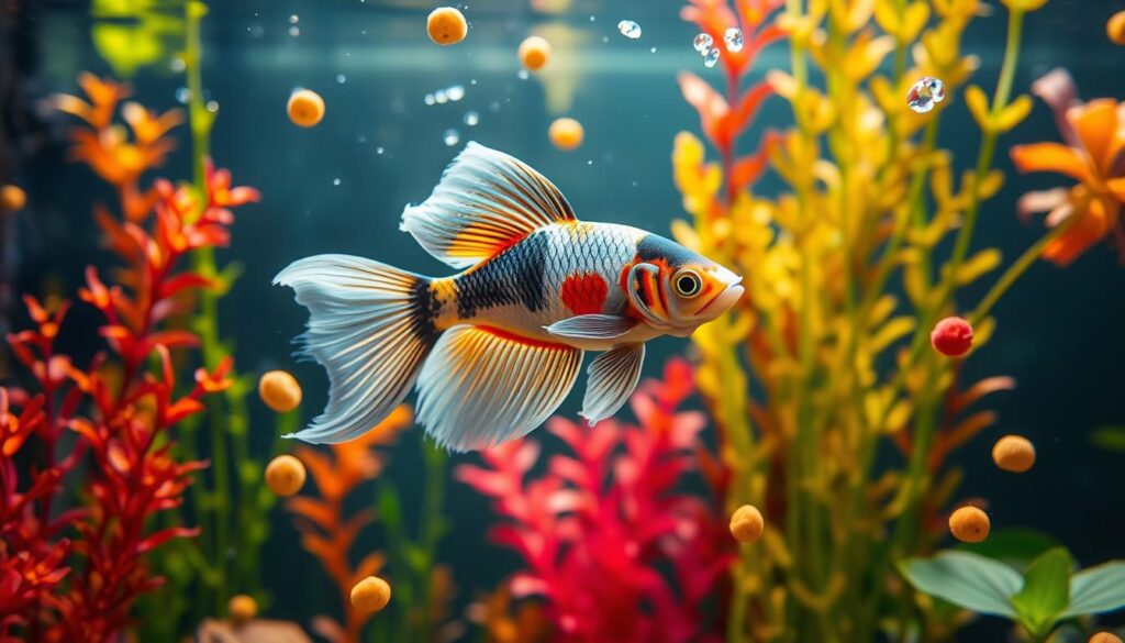 koi betta fish feeding