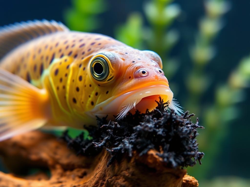 Bristlenose Pleco cleaning black beard algae from aquarium decoration Bristlenose Pleco cleaning black beard algae from aquarium decoration
