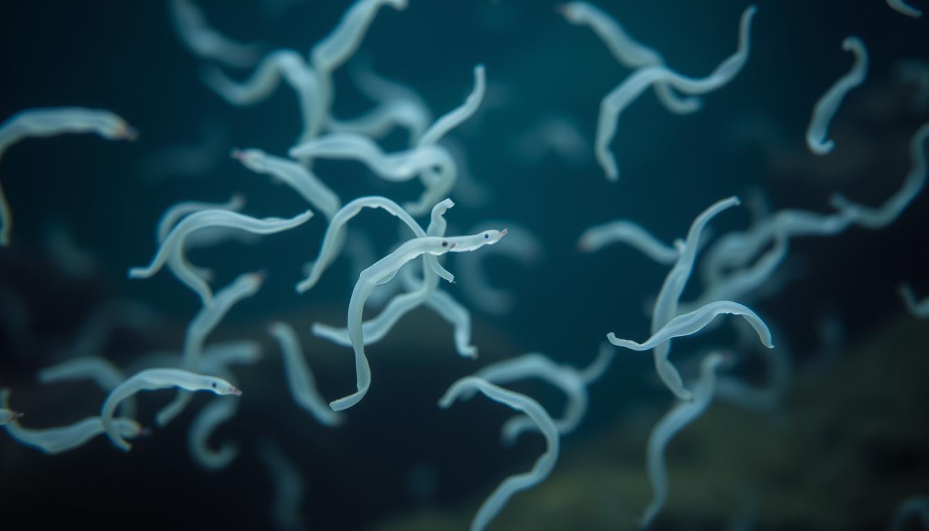 tiny white worms in aquarium​