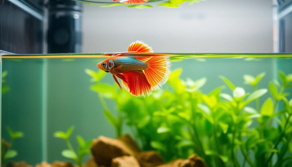betta fish floating alive at tank surface